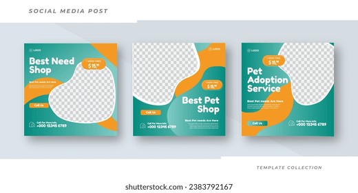 Best need pet shop, animal care promotion banner social media pack template premium vector