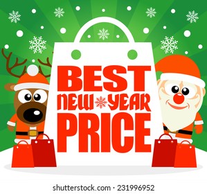  Best New Year Price card with deer and Santa ,vector