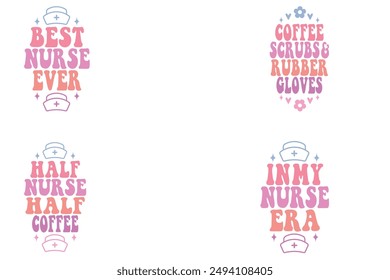 Best nurse ever, coffee scrubs and rubber gloves, half nurse half coffee, in my nurse era retro nurse keychain designs