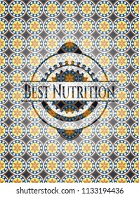 Best Nutrition arabesque emblem background. arabic decoration.