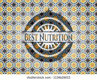 Best Nutrition arabic badge background. Arabesque decoration.