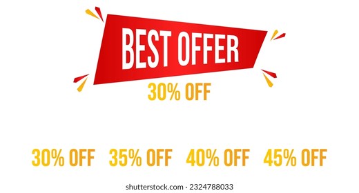 Best offer. 30%, 35%, 40%, 45% off. Editable Offer Banner, for e-commerce or social media. Red and Yellow gradient. Bebas Neue Bold typography