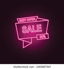 best offer 30 of discounts neon icon. Elements of Sale set. Simple icon for websites, web design, mobile app, info graphics