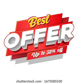Bieten Sie am besten bis zu 50 % Rabatt auf 3D-Rot-Ziffern-Banner, Vorlage 50 %. Verkauf, Rabatt. Graustufen, weiße Zahlen. Illustration einzeln auf weißem Hintergrund.