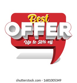 Mejor Oferta Hasta Un 50% De Banner De Dígitos Rojos 3D, Plantilla 50%. Venta, Descuento. Escala de grises, números blancos. Ilustración Aislada En Fondo Blanco.