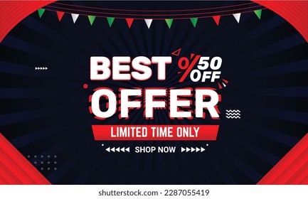 Best offer 50 percent off discount banner design free vector