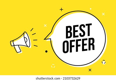 Best offer advertisement bubble megaphone. Best seller offer banner
