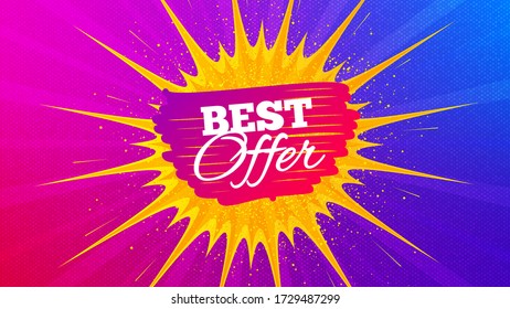 Best offer badge. Flare light flash banner. Discount banner shape. Sale coupon bubble icon. Gradient shape background. Promotional flyer design. Best offer promotion. Vector