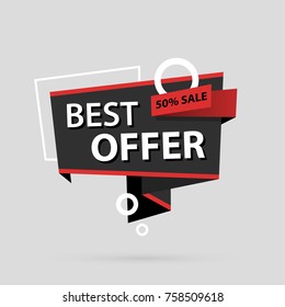 Best offer banner template in flat origami style on gray background