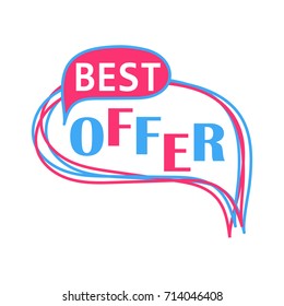 Best offer banner template isolated on white background. EPS10 vector illustration for badge, icon, logo, template, design element, infographics. Speech bubbles in pink and blue. Pop art style.