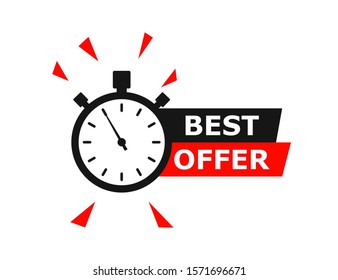 Best Offer banner with timer or countdown. Isolated vector illustration. Sale promotion banner. Web banner. Time concept. Day go sale price offer promo deal timer. EPS 10