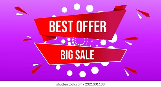 Best offer. Big Sale. Offer banner for e-commerce or social media. Gradient purple background. Gradient red bands. Bebas Neue Bold typography