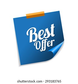 Best Offer Blue Sticky Notes Vector Icon Design