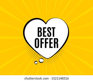 Best offer. Chat speech bubble. Special price Sale sign. Advertising Discounts symbol. Yellow vector banner with bubble. Best offer text. Chat badge. Colorful background. Vector