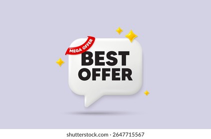 Best offer chat speech bubble. Mega offer flag ribbon. Best offer tag. Special price Sale sign. Advertising Discounts symbol. 3d sparkle stars speech bubble. Vector