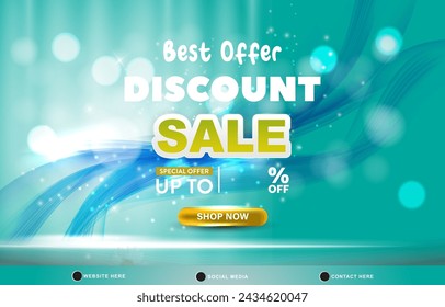 best offer discount sale template banner with blank space for product sale with abstract gradient green and blue background design
