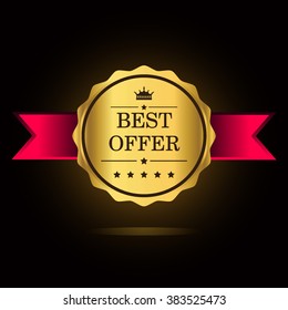 Best offer golden label, vector illustration