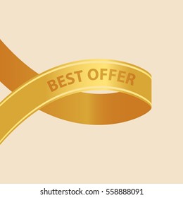 Best offer. Golden loop ribbon. Vector design element.