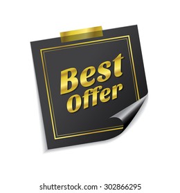 Best Offer Golden Sticky Notes Vector Icon Design