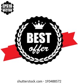 Best offer guarantee black label with ribbon and crown - vector.