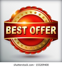 Best offer guarantee golden label with ribbon. Vector illustration. 