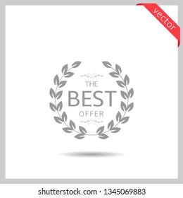 Best offer icon. Laurel wreath label badge isolated, Vector illustration