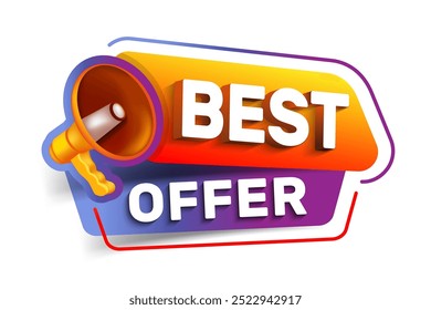 Bestes Angebot-Symbol auf weißem Hintergrund. Logo-Design mit Megaphon und Text. Der Lautsprecher schreit das beste Angebot. Bestes Angebot, begrenztes Angebot.

