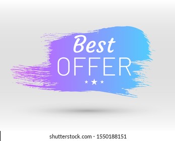 Best offer label in shape of paintbrush stroke. Colorful retail tag for promotion. Flat gradient design with shadow isolated on white background. Commercial advertisement and product announcement.