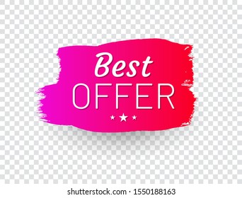 Best offer label in shape of paintbrush stroke. Colorful retail tag with text. Flat gradient design with shadow isolated on transparent background. Short advertising message for promotion campaign.