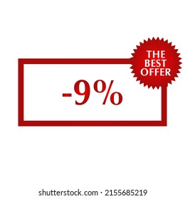 The best offer letter label -9% white with red lettering