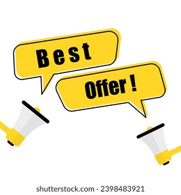 Best offer megaphone and speech bubble banner illustration. Banner design for business marketing and advertising. Vector illustration.