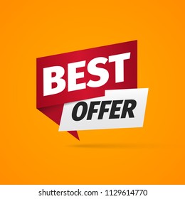 Best offer a paper pointer bonus web banner on yellow background. Web gift label vector illustration