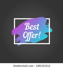best offer promo lettering. best offer stock vector illustration with painted gradient brush stroke over rectangle frame for advertising labels, stickers, banners, leaflets, badges, tags, posters
