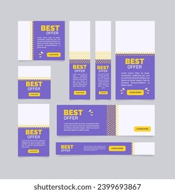 Best offer purple web banner design template. Vector flyer with text space. Advertising placard with customized copyspace. Promotional printable poster for advertising. Graphic layout