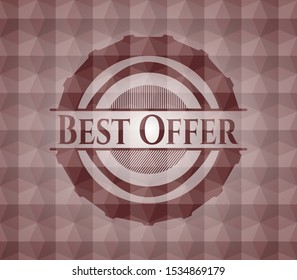 Best Offer red emblem or badge with abstract geometric polygonal pattern background. Seamless.