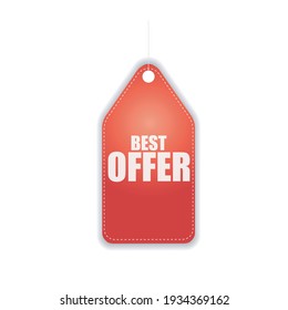 Best offer. Red price tag for online stores. Red sale banner isolated on white background. Design element.