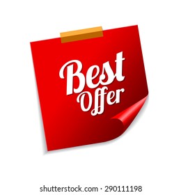 Best Offer Red Sticky Notes Vector Icon Design