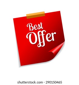 Best Offer Red Sticky Notes Vector Icon Design