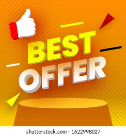 Best offer sale banner. Round orange podium. Pedestal. Vector illustration.