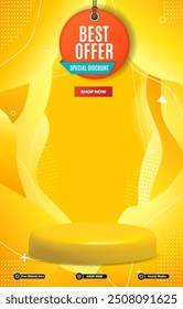 best offer sale discount portait template banner with blank space 3d podium for social media post product sale with abstract gradient yellow background design68