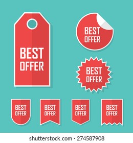 Best offer sale sticker. Modern flat design, red color tag. Advertising promotional price label. Eps10 vector illustration.