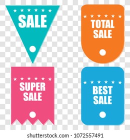 Best offer and sale textile labes  on a transparent backgroun. Sale icons. Web shopping labels. Vector