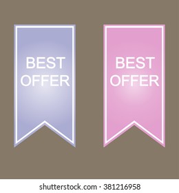 Best offer sign icon. Emblem labels in lilac and blue tones. Vector