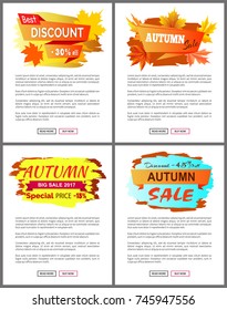Best offer special price discounts autumn big sale 2017 fall collection web banners with buttons read more and buy now vector set of posters on white