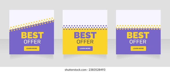 Best offer square web banner design template. Vector flyer with text space. Advertising placard with customized copyspace. Promotional printable poster for advertising. Graphic layout