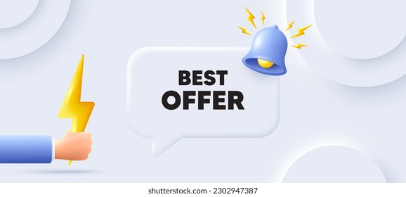 Best offer tag. Neumorphic background with chat speech bubble. Special price Sale sign. Advertising Discounts symbol. Best offer speech message. Banner with energy. Vector