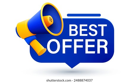 Best offer tag. Speech bubble with megaphone. Special promo sign. Sale promotion symbol. Vector illustration