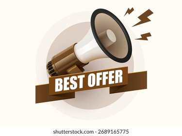 Bestes Angebot. Sprechblase mit Megaphon. Sonderzeichen. Verkaufsförderungssymbol. Vektorgrafik