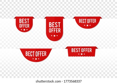 Best offer tags, vector labels and badges isolated on transparent background. Flat modern banners for advertising. Stock illustration