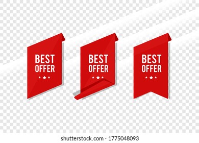 Best offer tags, vector labels and badges isolated on transparent background. Flat modern banners for advertising. Stock illustration